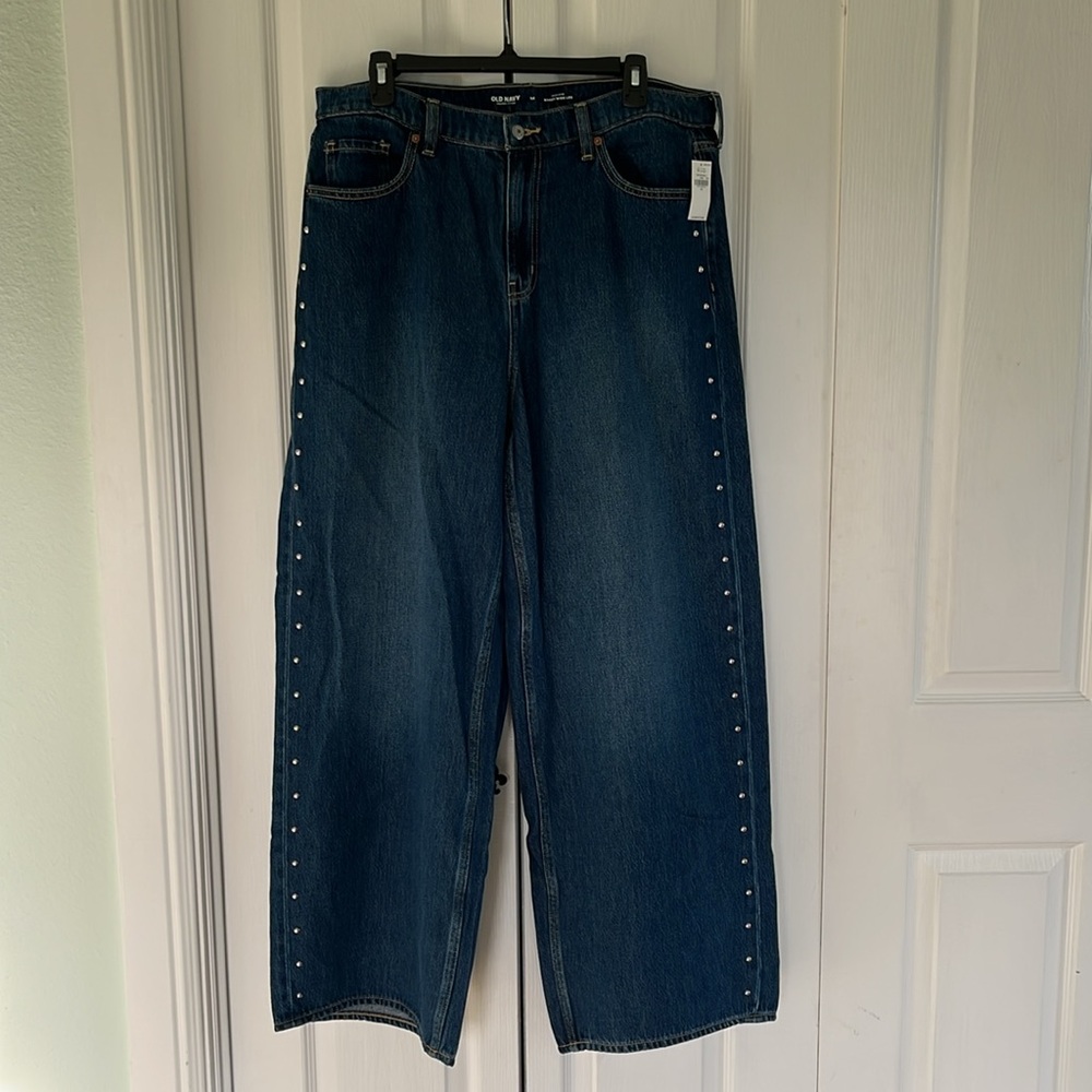 Old Navy Dark Blue Wide-Leg Jeans with Silver Stud Trim